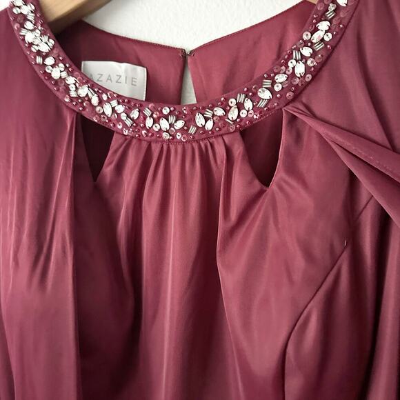 Azazie Viviana Cabernet A-line Fly Away Jewel Neck Dress Women's Plus Size 24 - Picture 5 of 14